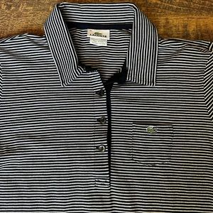 Lacoste Shirt Polo 3/4 Sleeve Collared Blue White Striped 46 Women's XL